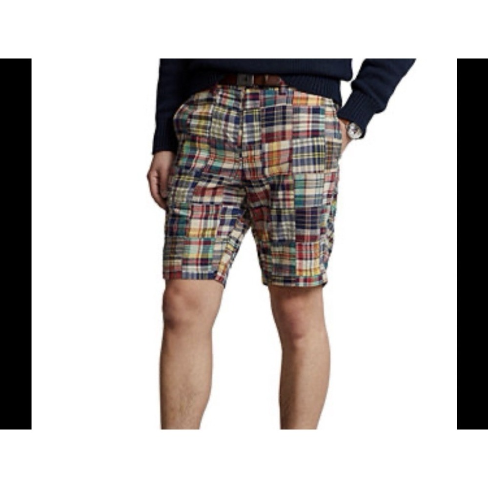Polo Ralph Lauren Shorts Mens 40 Multicolor Patchwork Madras Plaid Cotton Golf